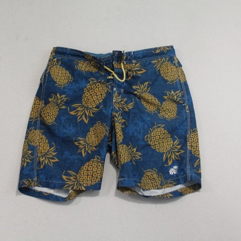 Caribbean Joe Board Shorts Mens Large Blue Pineapple Floral Swim Trunks